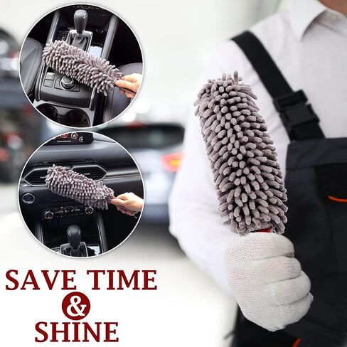 TAKAVU Car Duster Interior, 360° Microfiber Fingers, Lint & Scratch Free | Unbreakable Comfort Handle Duster, Includes Microfiber Towel, Lint-Free & Safe for Car & Home Interior, Gray in Kuwait