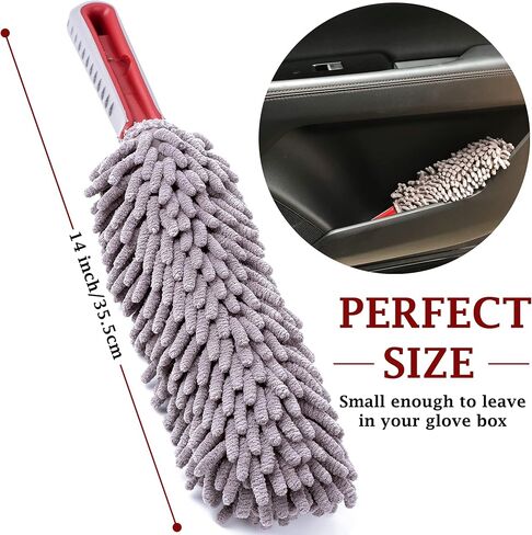 TAKAVU Car Duster Interior, 360° Microfiber Fingers, Lint & Scratch Free | Unbreakable Comfort Handle Duster, Includes Microfiber Towel, Lint-Free & Safe for Car & Home Interior, Gray in Kuwait