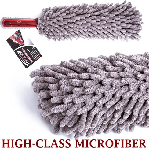 TAKAVU Car Duster Interior, 360° Microfiber Fingers, Lint & Scratch Free | Unbreakable Comfort Handle Duster, Includes Microfiber Towel, Lint-Free & Safe for Car & Home Interior, Gray in Kuwait