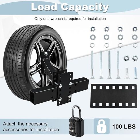 Spare Tire Carrier with Lock Spare Tire Mount for Trailer Heavy Duty Holder Fits 4/5/6 Lugs Trailer Wheels on 4", 4.5", 4.75", 5", 5.5" or 6" Bolt Patterns, Holds up to 100 LBS (Black) in Saudi Arabia