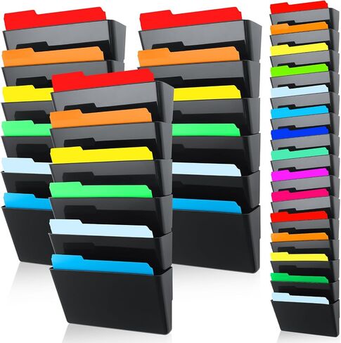 15 Tier Wall Mounted File Holder Wall File Organizer 13x8x4 Inch Plastic Folder Organizer Hanging Magazine File Rack Desk Wall Pockets Multipurpose for Office Classroom Storage Organization (Black) in Saudi Arabia
