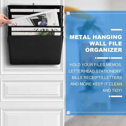 15 Tier Wall Mounted File Holder Wall File Organizer 13x8x4 Inch Plastic Folder Organizer Hanging Magazine File Rack Desk Wall Pockets Multipurpose for Office Classroom Storage Organization (Black) in Saudi Arabia