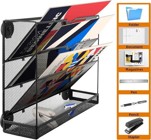 حامل ملفات مغناطيسي من 3 طبقات لخزائن الملفات، منظم حائط معدني شبكي عمودي مع صينية، يحمل ما يصل إلى 14.3 رطل، حامل صناديق حائط للوثائق الورقية المغناطيسية القوية للغاية للمنزل المكتبي in Kuwait