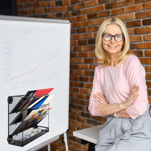 حامل ملفات مغناطيسي من 3 طبقات لخزائن الملفات، منظم حائط معدني شبكي عمودي مع صينية، يحمل ما يصل إلى 14.3 رطل، حامل صناديق حائط للوثائق الورقية المغناطيسية القوية للغاية للمنزل المكتبي in Kuwait