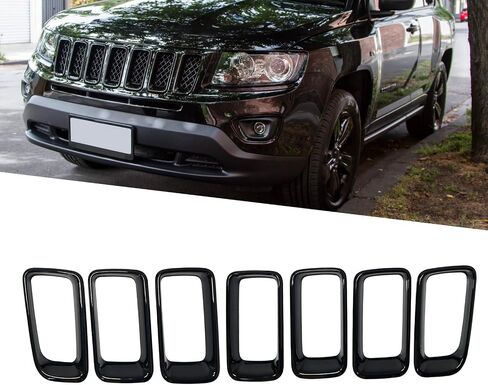 Black Grille Inserts Clip-on Grill Cover Trim Ring Kit Compatible with 2011-2016 Jeep Compass Replace 68109865AA in Saudi Arabia