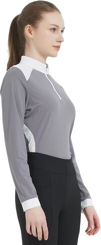 HR -Farm قمصان طويلة الأكمام للسيدات للحماية من الشمس 1/4 بسحاب لركوب الخيل، قمصان للنساء ذات ملمس الجليد الفروسية in Kuwait