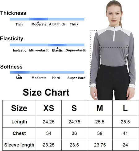 HR -Farm قمصان طويلة الأكمام للسيدات للحماية من الشمس 1/4 بسحاب لركوب الخيل، قمصان للنساء ذات ملمس الجليد الفروسية in Kuwait