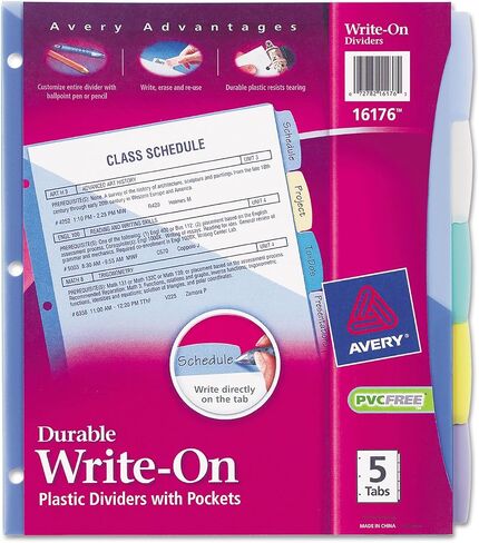 Avery 16176 Write-On Divders W/Pocket, 5-Tab, 11-Inch X8-1/2-Inch, Multi in Saudi Arabia