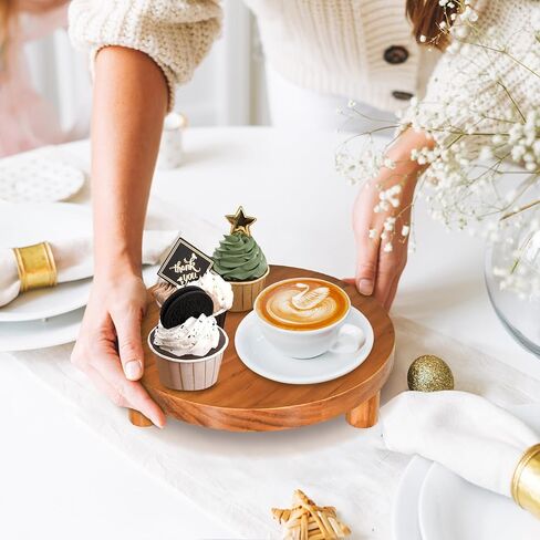 صينية خشبية للديكور، صينية خشبية مزخرفة بقاعدة للعرض، لوحة عرض ريفية، حامل كعك دائري، صينية مضادة للمطبخ، طاولة القهوة، حامل صابون الحمام in Kuwait