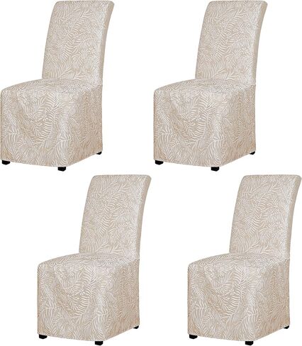 Easy-Going Jacquard Dining Chair Cover Full Length Parson Chair Cover with Tie Washable Chair Cover for Dining Room, Kitchen, Hotel,Restaurant, Ceremony Universal Size (4 pcs, Beige Leaf) in Saudi Arabia