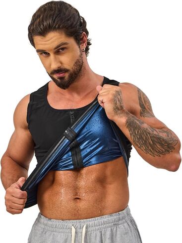 Men's Sauna Sweat Vest Compression Tank Top Waist Trainer Suit Slimming Workout Body Shaper Shirt Zipper in Saudi Arabia