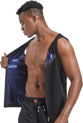 Men's Sauna Sweat Vest Compression Tank Top Waist Trainer Suit Slimming Workout Body Shaper Shirt Zipper in Saudi Arabia