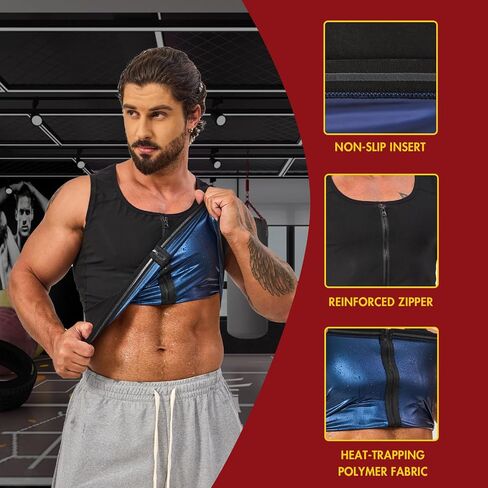 Men's Sauna Sweat Vest Compression Tank Top Waist Trainer Suit Slimming Workout Body Shaper Shirt Zipper in Saudi Arabia