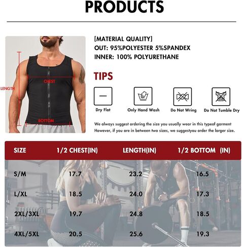 Men's Sauna Sweat Vest Compression Tank Top Waist Trainer Suit Slimming Workout Body Shaper Shirt Zipper in Saudi Arabia