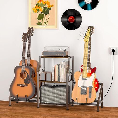 Coonoor Multi Guitar Stands Floor with 4 Guitar Holders, Electric Guitar Storage Rack for Bass, Amp Accessories, Guitar Holder Display for Home Studio, Retro Brown in Saudi Arabia