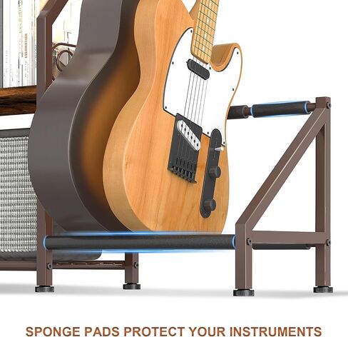 Coonoor Multi Guitar Stands Floor with 4 Guitar Holders, Electric Guitar Storage Rack for Bass, Amp Accessories, Guitar Holder Display for Home Studio, Retro Brown in Saudi Arabia