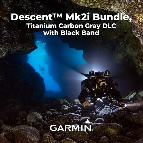 كمبيوتر الغوص Garmin Descent Mk2i على شكل ساعة (تيتانيوم مع حزام أسود) مع حزمة الطاقة Wearable4U in Saudi Arabia