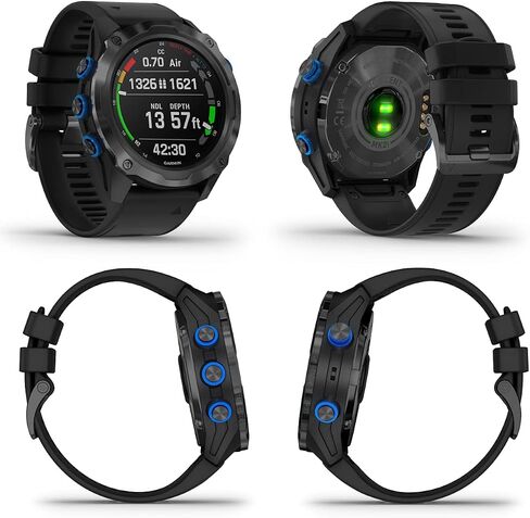كمبيوتر الغوص Garmin Descent Mk2i على شكل ساعة (تيتانيوم مع حزام أسود) مع حزمة الطاقة Wearable4U in Saudi Arabia