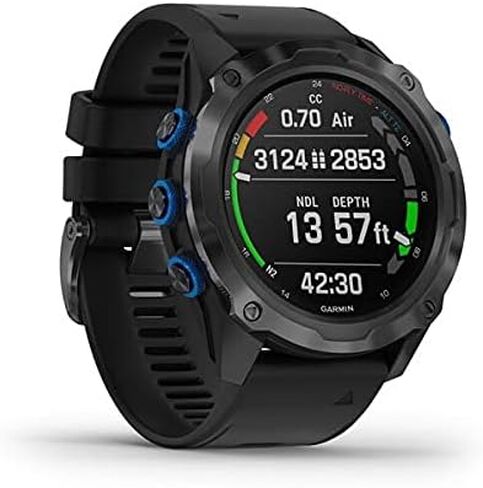 كمبيوتر الغوص Garmin Descent Mk2i على شكل ساعة (تيتانيوم مع حزام أسود) مع حزمة الطاقة Wearable4U in Saudi Arabia