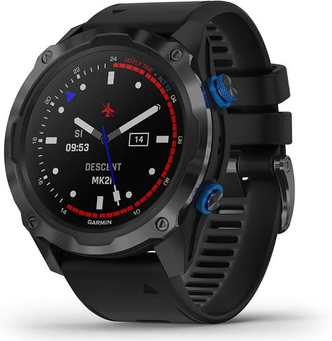 كمبيوتر الغوص Garmin Descent Mk2i على شكل ساعة (تيتانيوم مع حزام أسود) مع حزمة الطاقة Wearable4U in Saudi Arabia