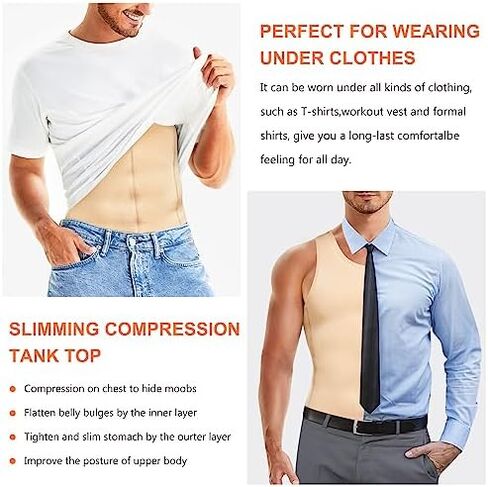 Wonderience Men Shapewear Slimming Body Shaper Compression Shirt Tank top with Zipper Underwear For tummy control in Kuwait