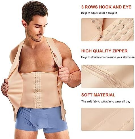 Wonderience Men Shapewear Slimming Body Shaper Compression Shirt Tank top with Zipper Underwear For tummy control in Kuwait