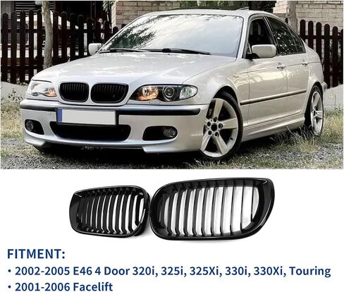 شبكة أمامية مزدوجة الشرائح لسيارات BMW 5 Series F10 F11 F18 سيدان 520i 528i 535d 535i 550i 520i 2010-2017 - شبكة الكلى الأمامية (ABS أسود لامع) in Kuwait