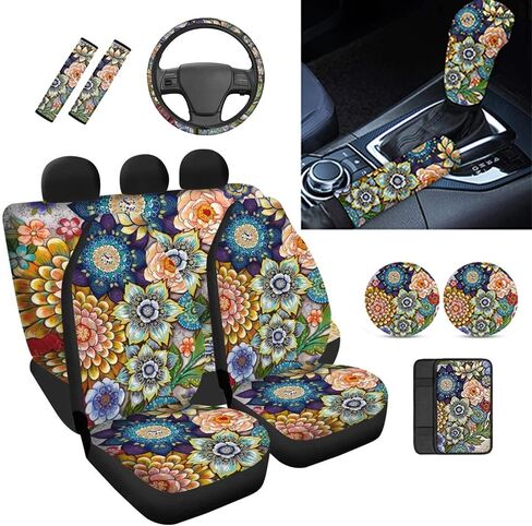 Blue Animal Turtle Car Seat Covers with Steering Wheel Cover/Armrest Cushion/Seatbelt Pads/Handbrake Cover/Gear Shift Knob Cover/Cup Holder Coaster Auto Interior Accessories in Saudi Arabia