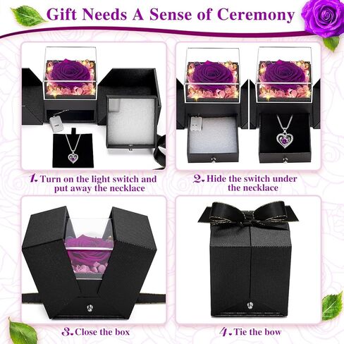 وردة محفوظة مع قلادة في صندوق هدايا، زهرة الورد الأبدي الأزرق هدايا عيد الحب لها، زوجة، صديقة، أم، هدايا نسائية لعيد الحب، عيد الميلاد، الذكرى السنوية، صندوق مجوهرات مع قلادة in Kuwait