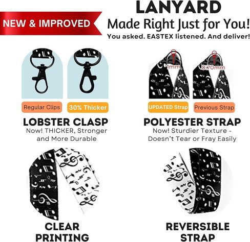 EASTEX Musical Notes Lanyard Keychain - Music Lanyards for ID Badges Gift in Kuwait