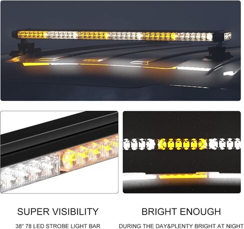 FLYCLE 29 Inch 56 LED Strobe Light Bar, Double Side Flashing High Intensity Emergency Strobe Light Bars for Trucks Safety Construction Vehicles with 7x4 Strong Magnetic Base(Amber) in Saudi Arabia