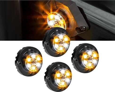 LAMPHUS 4 قطع SnakeEye III AMBER WHITE LED Hideaway Strobe Light [SAE Class 1] [IP67 مقاوم للماء] [72 وضع فلاش] [وحدات متعددة قابلة للمزامنة] [تجاوز ثابت] ضوء شرطة تحذيري للطوارئ للمركبات in Kuwait