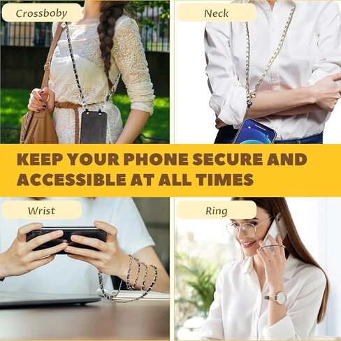 2 حزمة من سلسلة الهاتف حول الجسم، حبل للهاتف الخلوي مع علامة تبويب حبل الهاتف، حزام كتف جلدي + معدني، أشرطة هاتف قابلة للتعديل لمعظم حقائب الهواتف in Kuwait