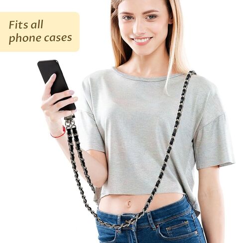 2 حزمة من سلسلة الهاتف حول الجسم، حبل للهاتف الخلوي مع علامة تبويب حبل الهاتف، حزام كتف جلدي + معدني، أشرطة هاتف قابلة للتعديل لمعظم حقائب الهواتف in Kuwait