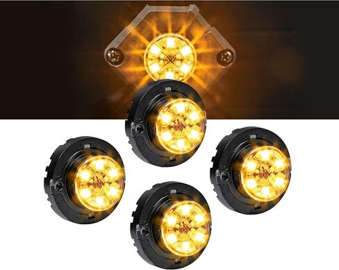 LAMPHUS 4 قطع SnakeEye III AMBER WHITE LED Hideaway Strobe Light [SAE Class 1] [IP67 مقاوم للماء] [72 وضع فلاش] [وحدات متعددة قابلة للمزامنة] [تجاوز ثابت] ضوء شرطة تحذيري للطوارئ للمركبات in Kuwait