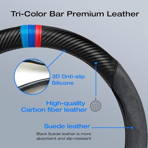 Carbon Fiber Steering Wheel Cover, Non-Slip and Sweat Absorbent, White 15" Steering Wheel Covers for X5 X3 Men Women, Black (Black with White ///) in Saudi Arabia