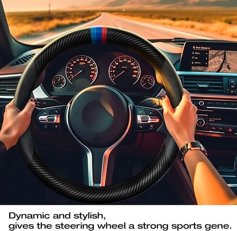 Carbon Fiber Steering Wheel Cover, Non-Slip and Sweat Absorbent, White 15" Steering Wheel Covers for X5 X3 Men Women, Black (Black with White ///) in Saudi Arabia