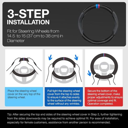 Carbon Fiber Steering Wheel Cover, Non-Slip and Sweat Absorbent, White 15" Steering Wheel Covers for X5 X3 Men Women, Black (Black with White ///) in Saudi Arabia