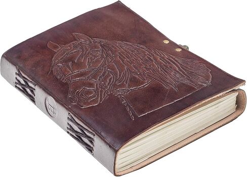 دفتر مذكرات جلدي بتصميم حصان عتيق من الجلد (ورق مصنوع يدويًا) - غلاف قبطي مع قفل للإغلاق (حصان) in Kuwait