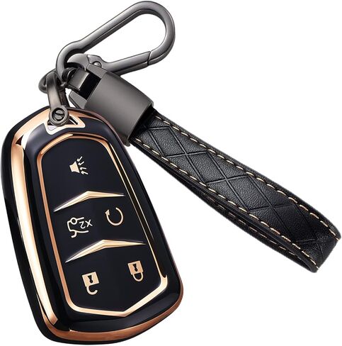 for Cadillac Escalade Key Fob Cover, for Cadillac ATS CTS CT6 STS SRX XT5 Key Fob Case Premium Soft TPU Full Protection Smart Key Holder (Black) in Saudi Arabia