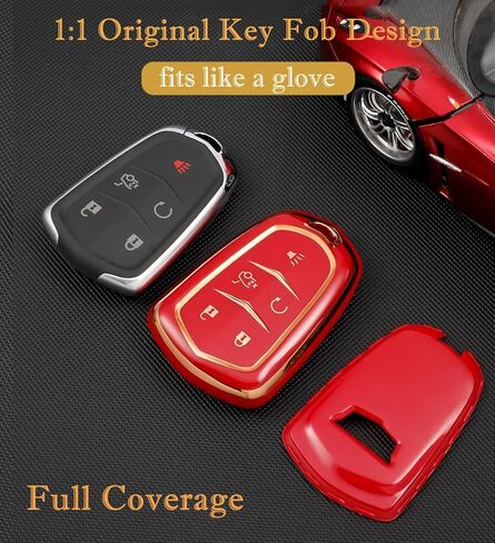 for Cadillac Escalade Key Fob Cover, for Cadillac ATS CTS CT6 STS SRX XT5 Key Fob Case Premium Soft TPU Full Protection Smart Key Holder (Black) in Saudi Arabia
