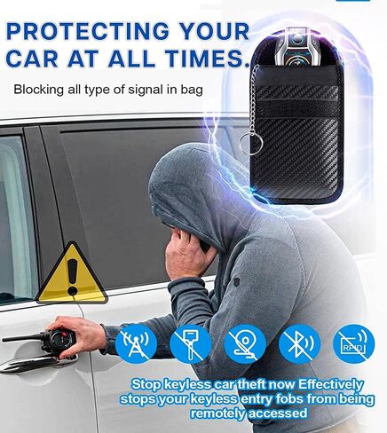 SaiTech IT 2 Pack Faraday Bag for Key Fob، واقي مفتاح Faraday Premium - حجب إشارة RFID للسيارة، حقيبة حماية أمان السيارة، حقيبة مضادة للسرقة، مانع للقرصنة - أسود in Kuwait