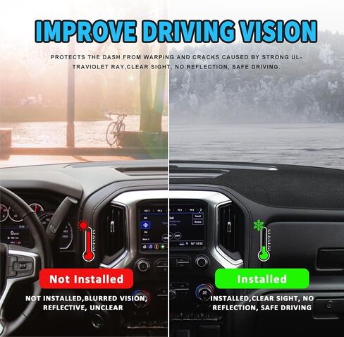 سجادات لوحة القيادة لسيارة Chevy شيفروليه سيلفرادو 2019-2021، غطاء سجادة لوحة القيادة لسيارة 2019-2022 GMC Sierra، أسود in Kuwait