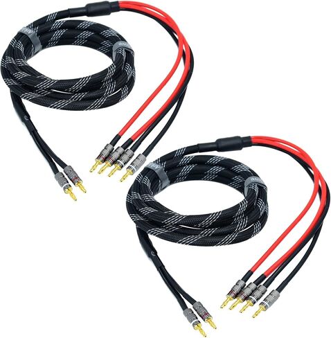 20ft 2packs 13awg كابل مكبر الصوت قسط الثقيلة مضفر سلك مزدوج الموز 2 التوصيل إلى 4 مقابس ذكر الموز قسم التردد 2 مقابس الموز - 4 مقابس الموز 1 زوج in Saudi Arabia