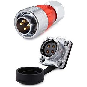 CNLINKO 4 Pin Power Industrial Circular Connector, Male Plug & Female Panel Mount Receptacles Socket Jack, Outdoor Waterproof IP67, AC DC, Zinc Alloy Metal Case Heavy Duty