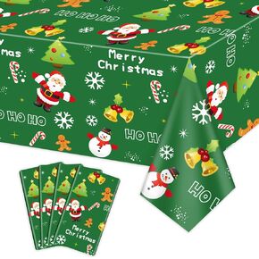 4Pcs Christmas Tablecloths Rectangular Christmas Table Decorations Red Xmas Theme Table Cover for Winter Holiday New Year Christmas Party Supplies, 51 x 86inch