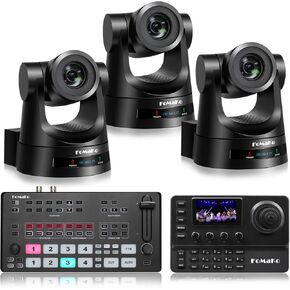FoMaKo PTZ Camera HDMI AI Auto Tracking,20x Optical Zoom(3pcs), kC606 PTZ Controller, M2 Video Mixer Switcher, for Church Worship Education Conference Events, PTZ Bundle(FMK20SDI X3+M2+KC606)