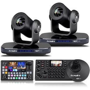 FoMaKo NDI PTZ Camera HDMI AI Tracking 30X Optical Zoom（2pcs） +NDI PTZ Controller Video Mixer Switcher for Church Live (NDI License Included), NDI PTZ Bundle KN30x2 +KC608N +KC601
