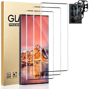 (3+2 Pack) Galaxy S22 Ultra Screen Protector + Camera Lens Protector, Full Clarity Coverage, 9H Tempered Glass, Ultrasonic Fingerprint Support, Anti Bubble, for Samsung Galaxy S22 Ultra (6.8 Inch)