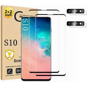 Galaxy S10 Screen Protector【2+2 Pack】 2 Pack Camera Lens Protector, Easy Installation, 3D Glass 9H Hardness Tempered Glass Screen Protector for Samsung Galaxy S10